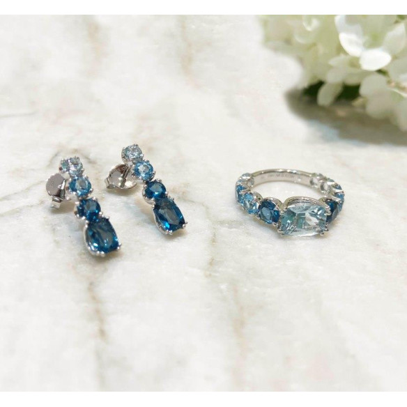 Pendientes Oro Topacios Rainbow - Pendientes de Piedras Azul