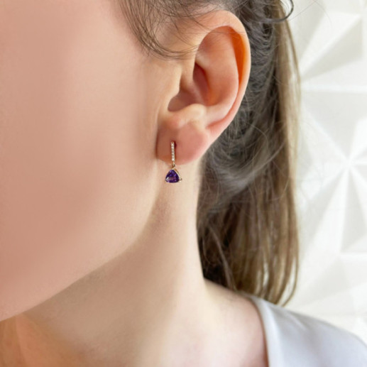 Orecchini ametista e diamante trillon - Orecchini altre pietre colorate