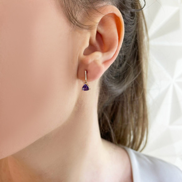 Pendientes Amatista Y Diamantes Trillon - Brincos Outras pedras coloridas