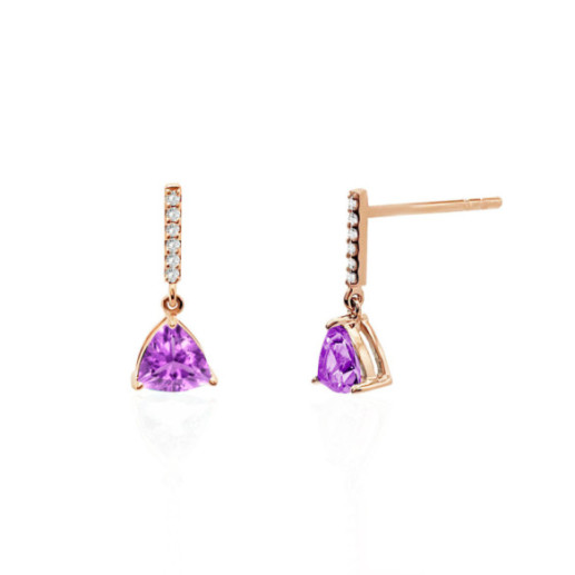 Pendientes Amatista Y Diamantes Trillon - Brincos Outras pedras coloridas 2