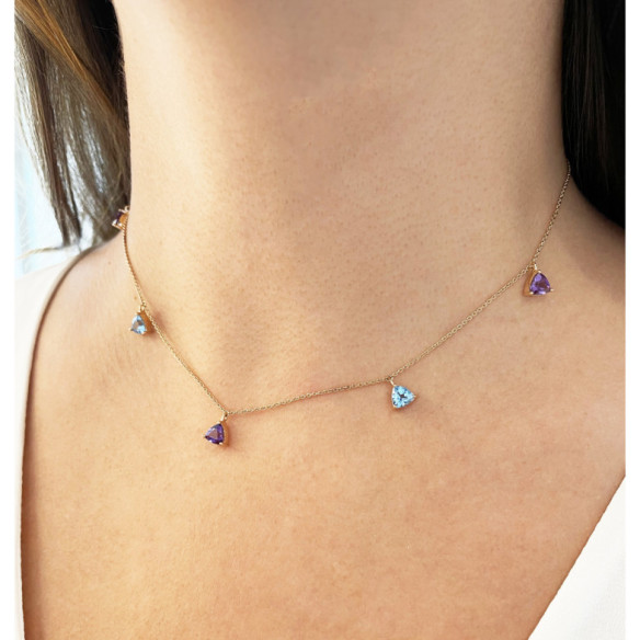 Collar Colgantes Piedras Amatista Y Topacio Trillon - Blaue Steine Halsketten