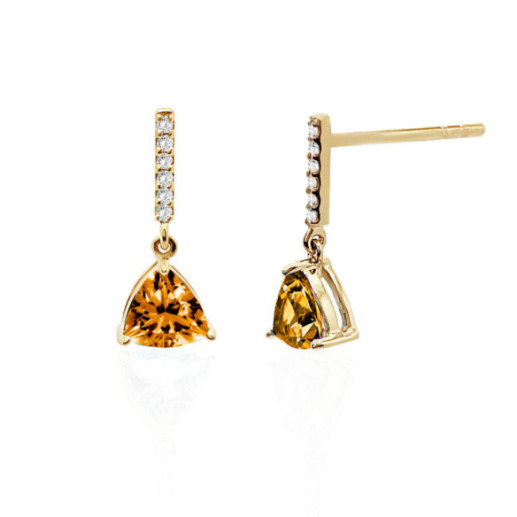 Pendientes Citrino Y Diamantes Trillon - Pendientes Otras Piedras de Colores