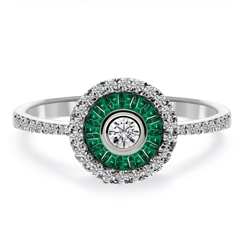 Anillo Ojo De Perdiz Granate Verde - desenhos vintage