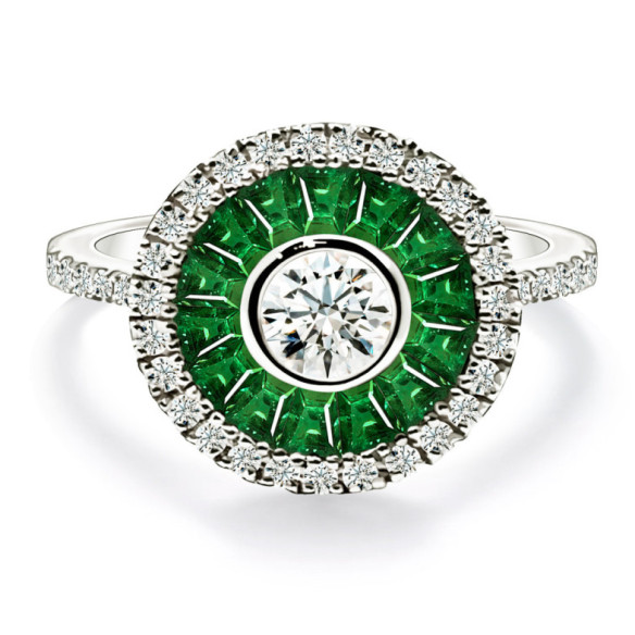 Anillo Ojo De Perdiz 0.75 Granate Verde - desenhos vintage