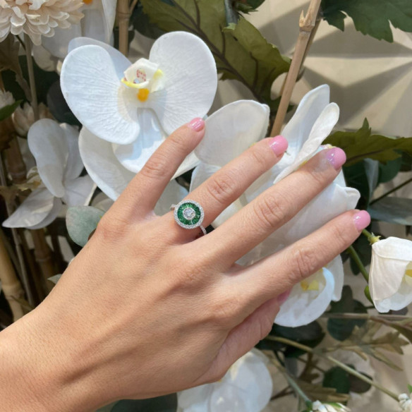 Anillo Ojo De Perdiz 0.75 Granate Verde - desenhos vintage