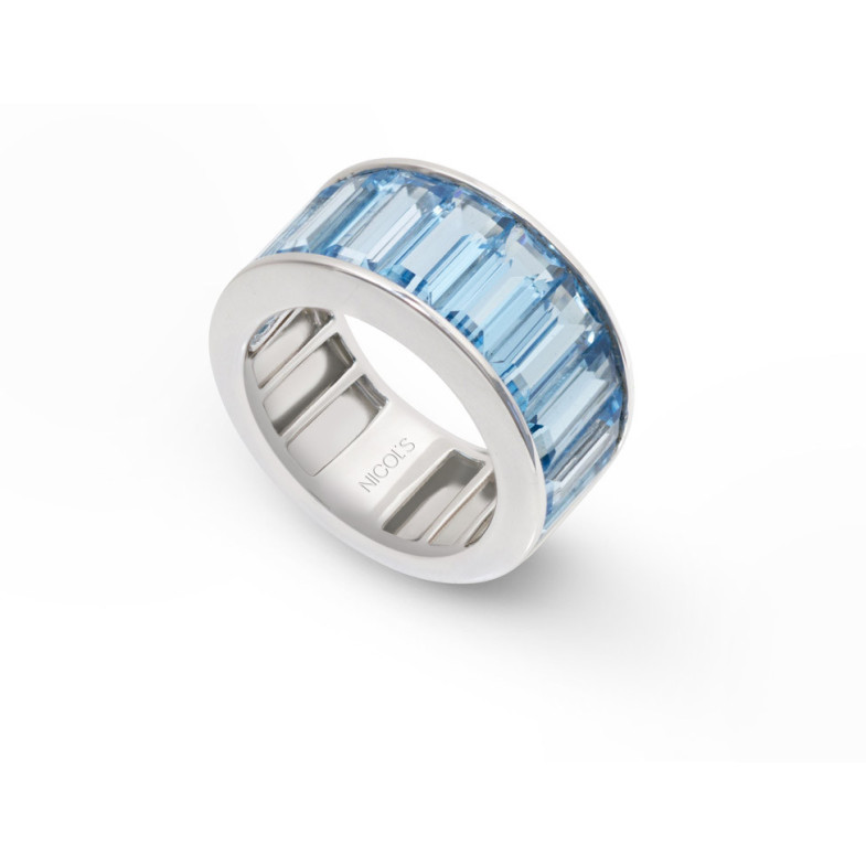 Blue Topaz Ring FLÚOR - Diamond Wedding Band