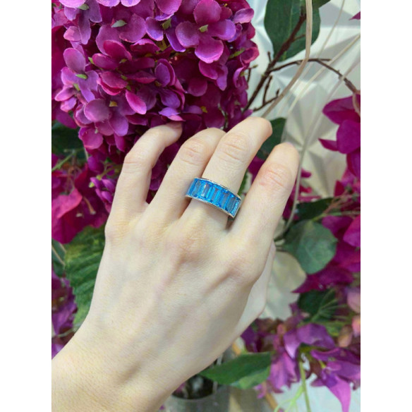 Blue Topaz Ring FLÚOR - Diamond Wedding Band