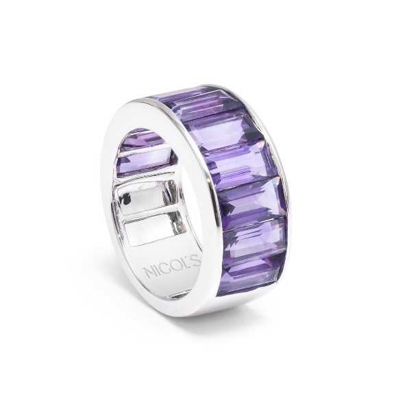 Amethyst ring FLÚOR - Diamond Wedding Band