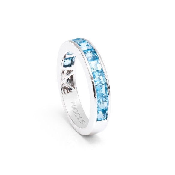 Blue Topaz Ring MIDI FLÚOR - Diamond Wedding Band