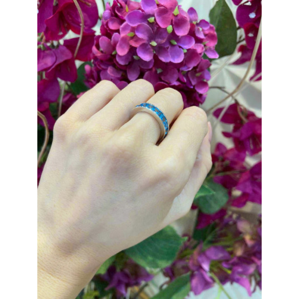 Blue Topaz Ring MIDI FLÚOR - Diamond Wedding Band