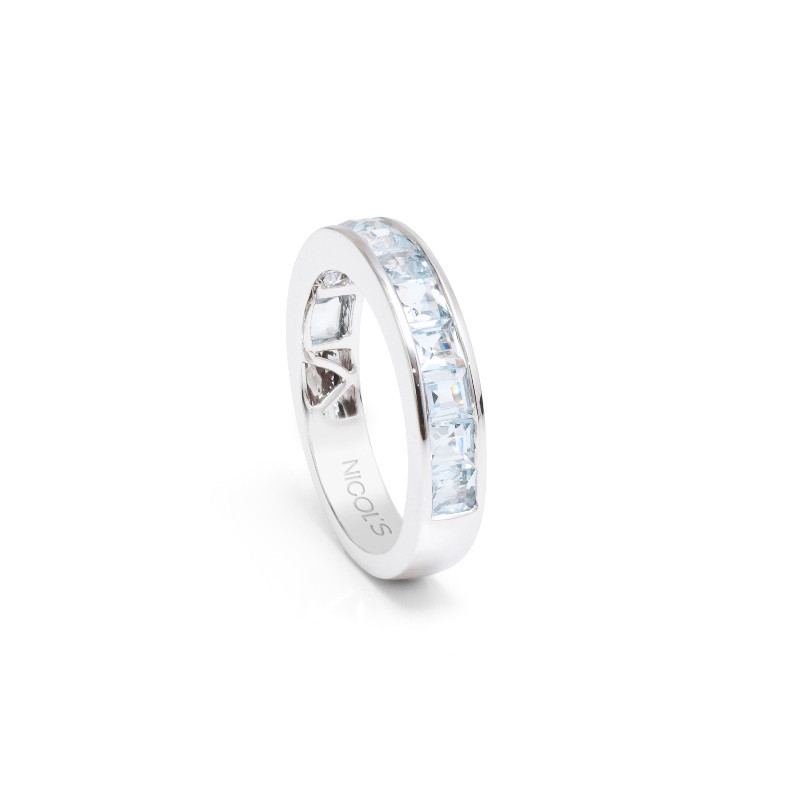 Aqua Blue FLÚOR MIDI ring - Diamond Wedding Band