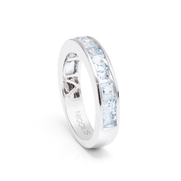Aqua Blue FLÚOR MIDI ring - Diamond Wedding Band