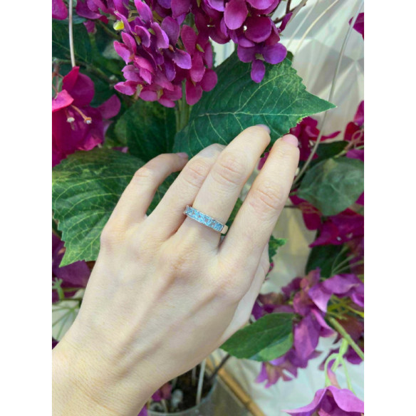 Aqua Blue FLÚOR MIDI ring - Diamond Wedding Band