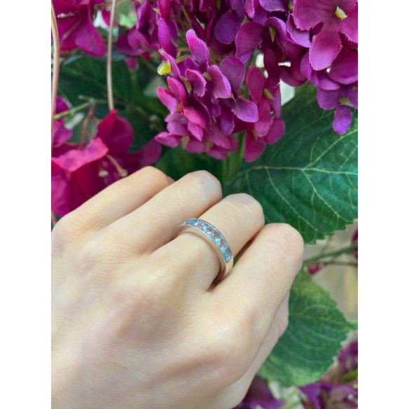 Aqua Blue FLÚOR MIDI ring - Diamond Wedding Band