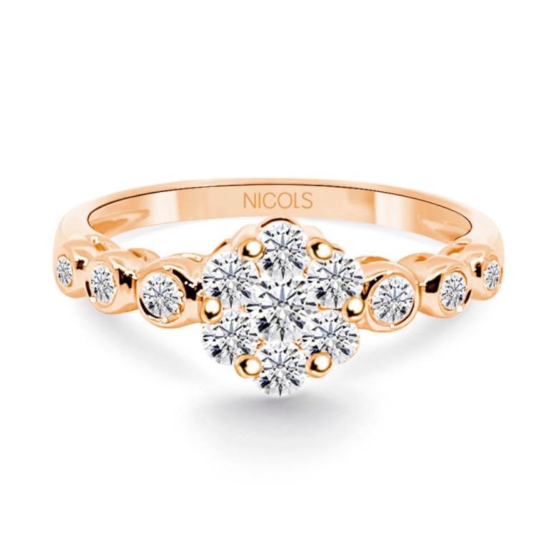 Anillo Diamantes Camelia 0.58 Oro Rosa - Anillos de Compromiso Rosetón