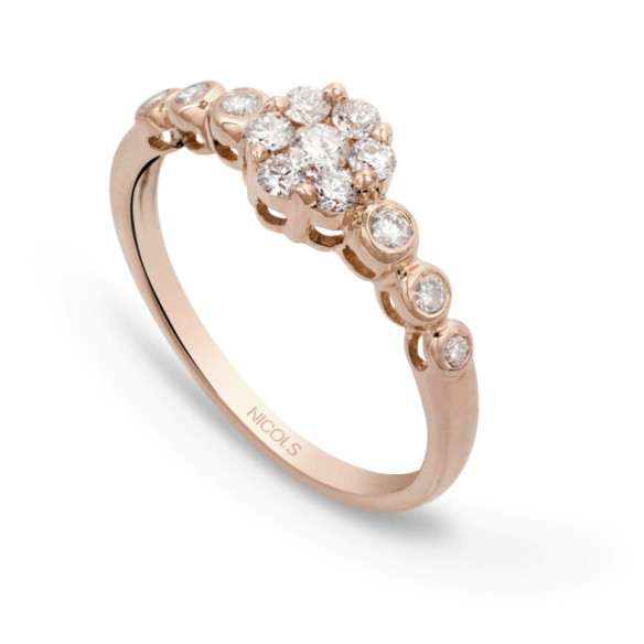 Anillo Diamantes Camelia 0.58 Oro Rosa - Anillos de Compromiso Rosetón