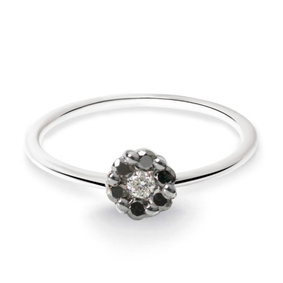 Anillo Diamantes Negros y Blanco Camelia 0.11 - Génial