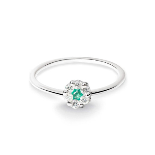 Anillo Diamantes y Esmeralda Camelia 0.11 - Anéis esmeralda