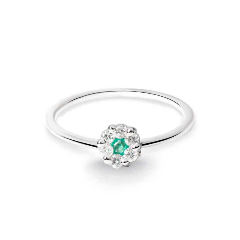 Anillo Diamantes y Esmeralda Camelia 0.11 - Smaragdringe