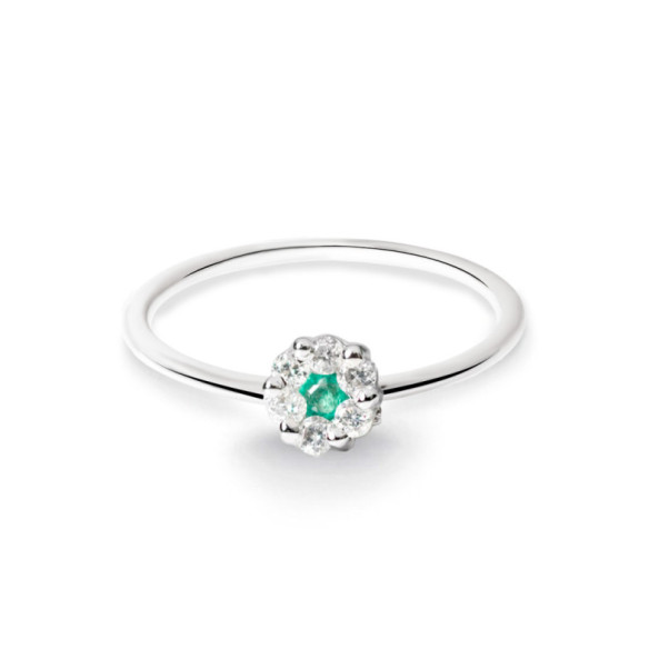 Anillo Diamantes y Esmeralda Camelia 0.11 - Anillos de Esmeralda