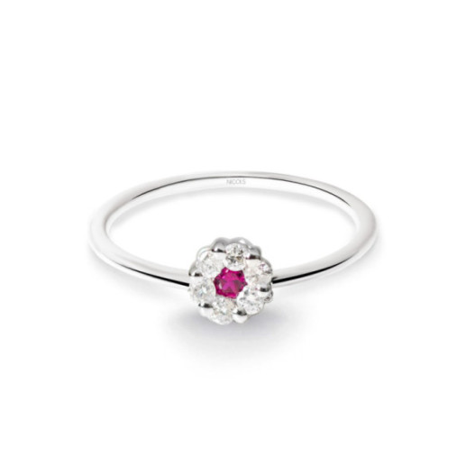Anillo Diamantes y Rubi Camelia 0.11 - Bagues rubis