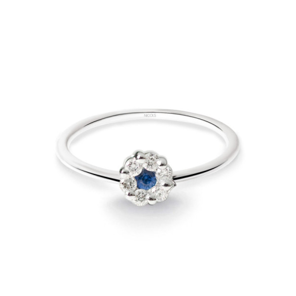 Anillo Diamantes y Zafiro Camelia 0.11 - Bagues en saphir