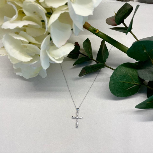 Croce Diamanti Baguette In Oro Bianco 0.43Ct. - Croci di diamante