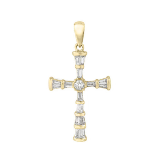 Cruz Diamantes Oro Amarillo Baguettes 0.43Ct - Cruces de Diamantes