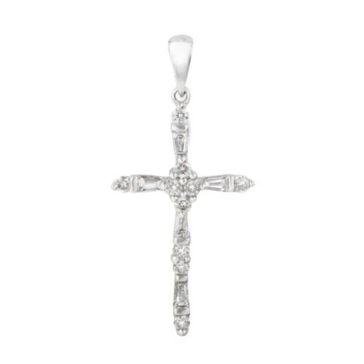 Segno cattolico latino della croce e dei diamanti dell'oro bianco - Croci di diamante