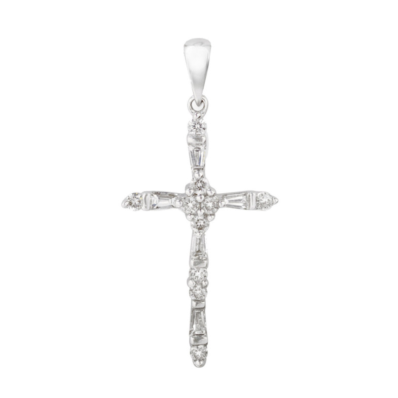 Segno cattolico latino della croce e dei diamanti dell'oro bianco - Croci di diamante