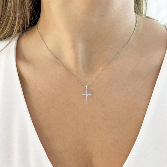Cruz Oro Blanco y Diamantes Latin Catholic Sign - Croix de diamant