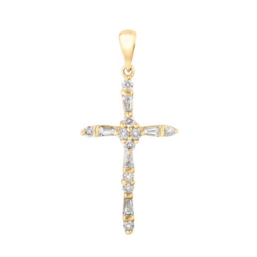 Yellow Gold Cross and Diamonds Latin Catholic Sign - Diamond Crosses