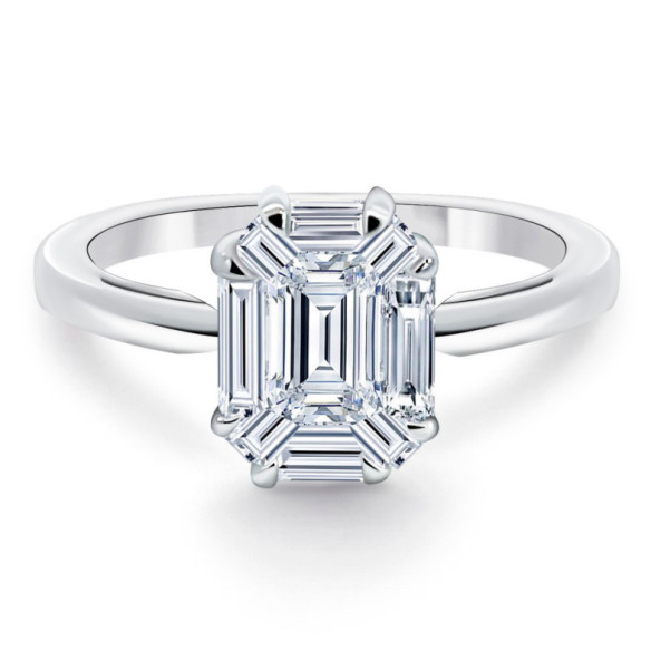 Anillo Diamante 0.70 Ct Talla Esmeralda Vrait Oro Blanco - Schnitzen von Baguette