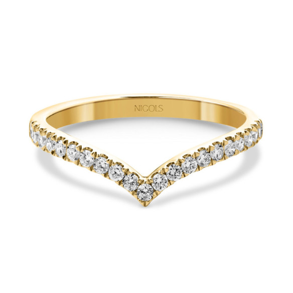 V-shaped half-weave ring in yellow gold and diamonds - Diamond Rings