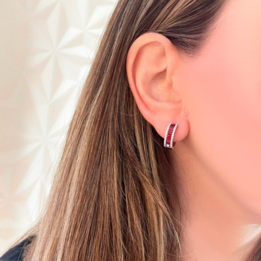 Pendientes Aro con  Zafiros Rojos y Diamantes Princess - Pendientes Otras Piedras de Colores 2