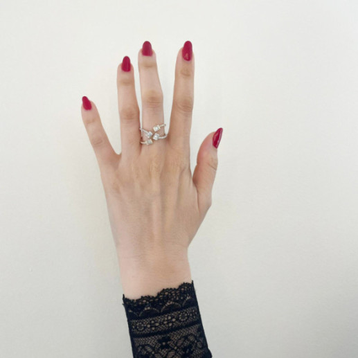 Yellow and white gold ring with double-arm diamonds Aura - Carving baguette 2