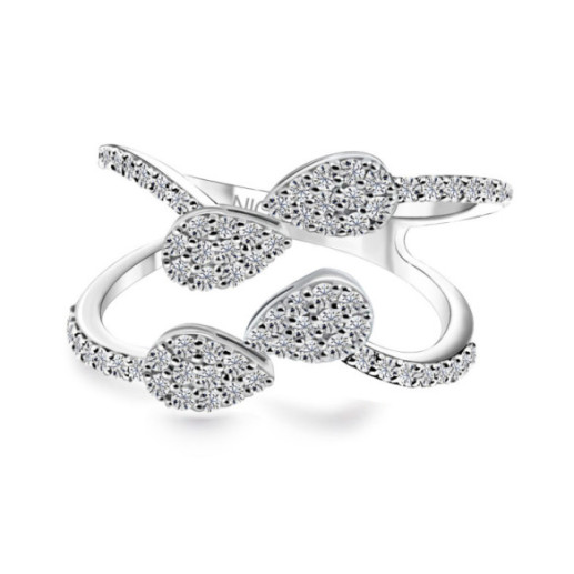 Anillo de oro blanco y diamantes doble brazo Aura - Anéis de diamante
