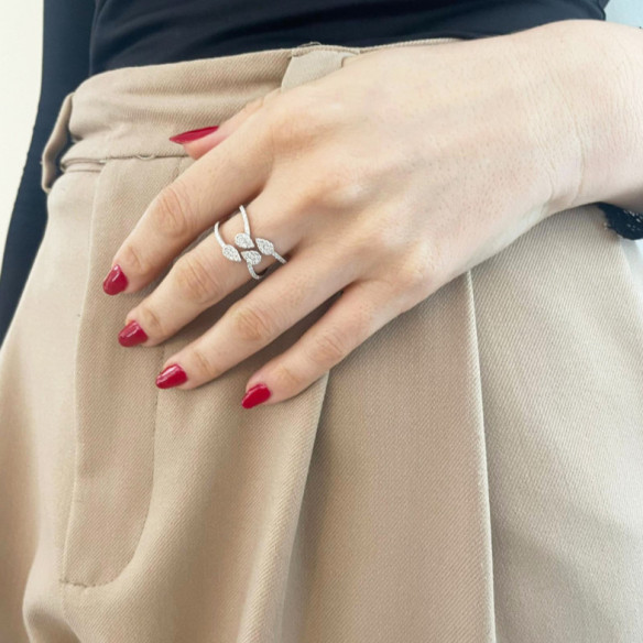 Anillo de oro blanco y diamantes doble brazo Aura - Anillos de Diamantes