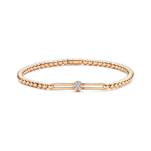 Pulsera de Oro y Diamantes Elástica con Barra y Rosetón Colette - Bracelets de diamant