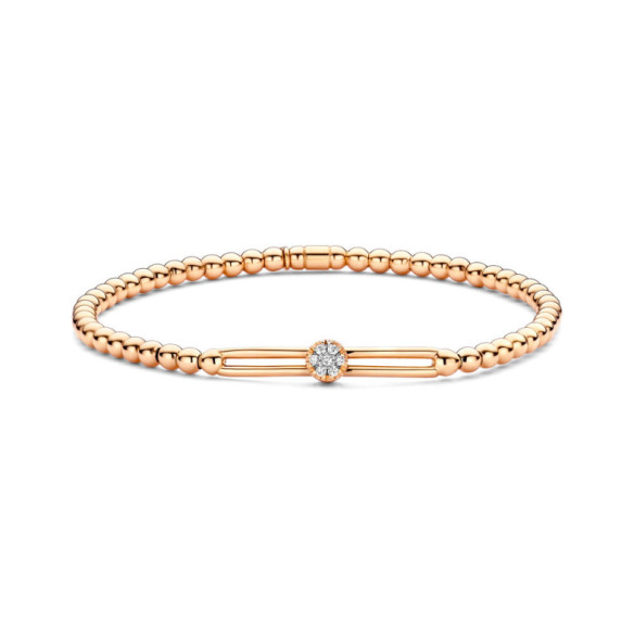 Pulsera de Oro y Diamantes Elástica con Barra y Rosetón Colette - Pulseiras de diamante