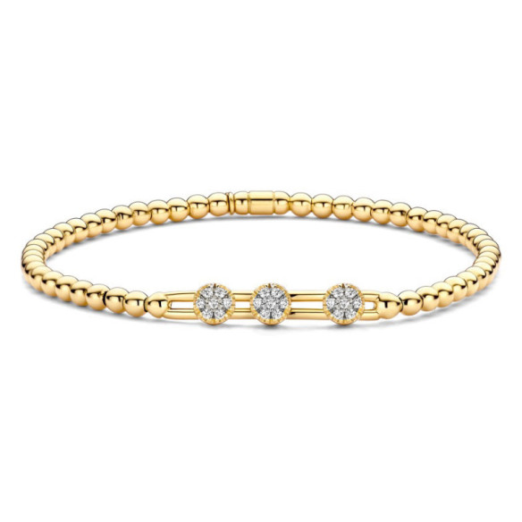 Pulsera Elástica de Oro y Diamantes con Tres Rosetones Colette - Pulseiras de diamante