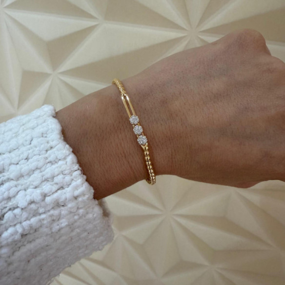 Pulsera Elástica de Oro y Diamantes con Tres Rosetones Colette - Bracciali diamantati