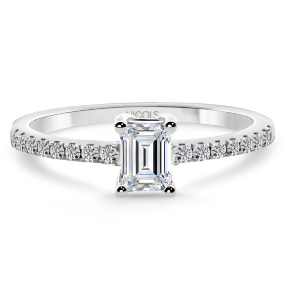 Anillo Compromiso Dafne Petit Diamante Esmeralda 0.30 Oro Blanco - Anillos de Solitario