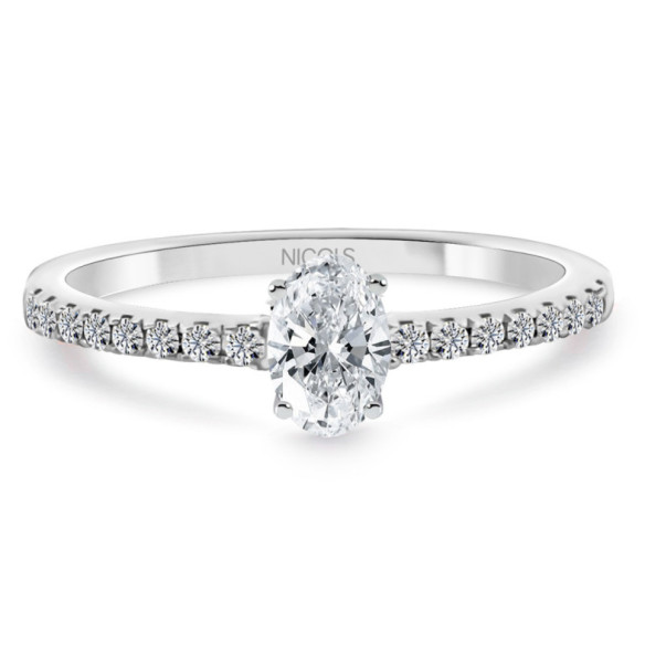 Anillo Compromiso Dafne Petit Diamante Oval 0.30 Oro Blanco - Anéis de compromisso únicos