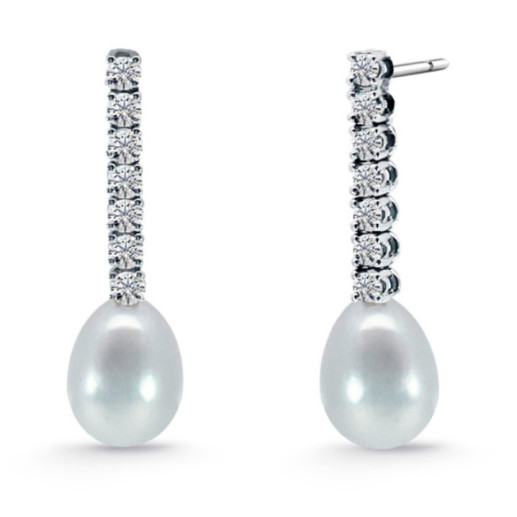 Serenity Pearl Claw Earrings with Diamonds - Earrings