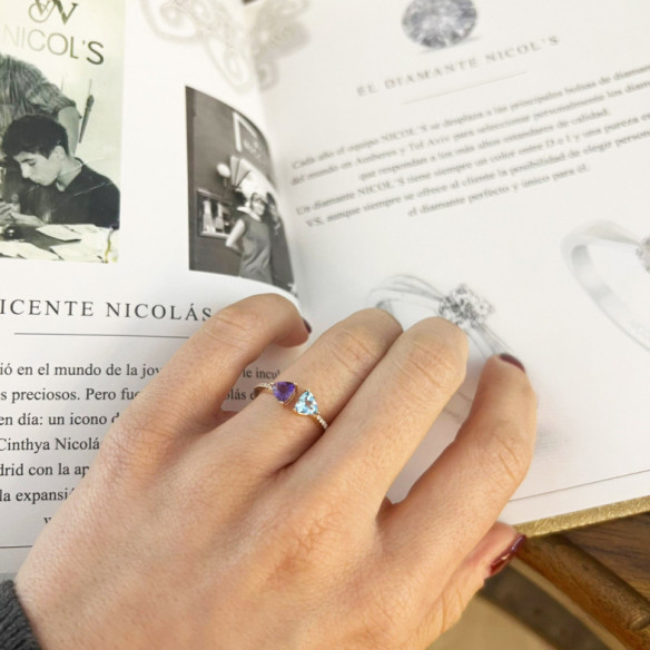 Anillo Diamantes Amatista Y Topacio Trillon - Ringe andere Edelsteine