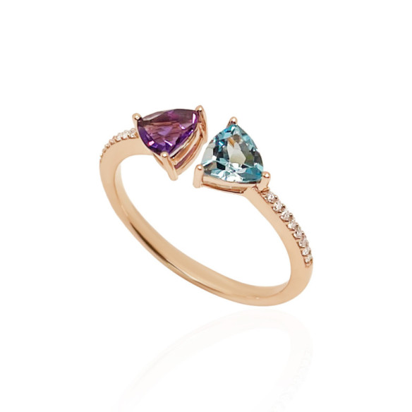 Anillo Diamantes Amatista Y Topacio Trillon - Bagues Autres pierres précieuses