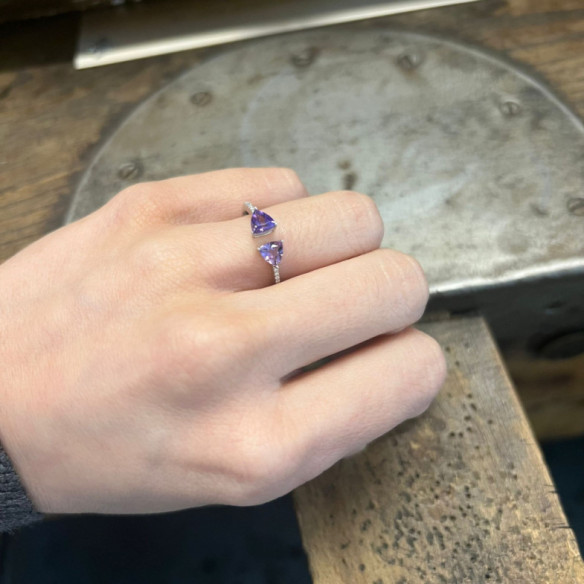 Anillo Diamantes Amatista Trillon - Anillos Otras Piedras Preciosas