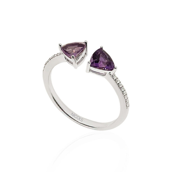 Ametista del diamante anello trillone - Anelli altre pietre preziose