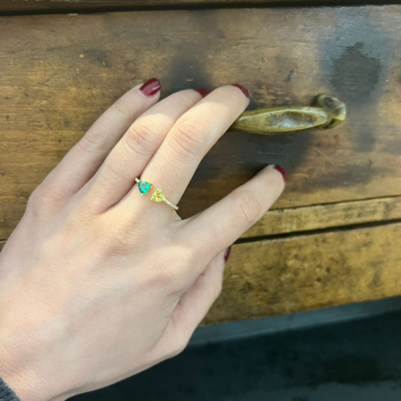 Anillo Diamantes Cuarzo Verde Y Cuarzo Limón Trillon - Bagues Autres pierres précieuses